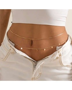 Sweet Cool Fashion Waist Chain Sequined Tassel Double-layers Body Chain - Golden