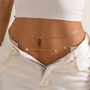 Sweet Cool Fashion Waist Chain Sequined Tassel Double-layers Body Chain - Golden