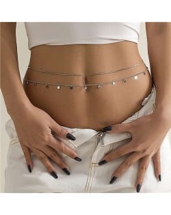 Sweet Cool Fashion Waist Chain Sequined Tassel Double-layers Body Chain - Silver