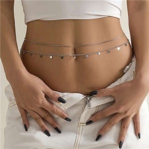 Sweet Cool Fashion Waist Chain Sequined Tassel Double-layers Body Chain - Silver