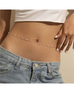 Vintage Pearl Body Chain Simple Single Layer Silver Metal Wholesale Waist Chain