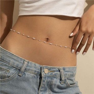 Vintage Pearl Body Chain Simple Single Layer Silver Metal Wholesale Waist Chain