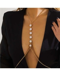 Unique Design Pearl Decorated Popular Wholesale Body Chain Jewelry - Golden