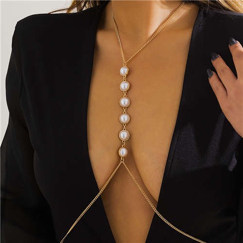 Unique Design Pearl Decorated Popular Wholesale Body Chain Jewelry Golden