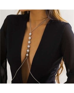 Unique Design Pearl Decorated Popular Wholesale Body Chain Jewelry - Silver
