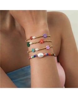 Bohemian Small Daisy Flowers Multilayer Colorful Beaded Women Bracelet