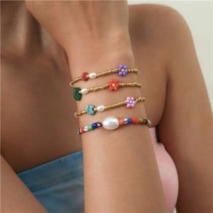 Bohemian Small Daisy Flowers Multilayer Colorful Beaded Women Bracelet
