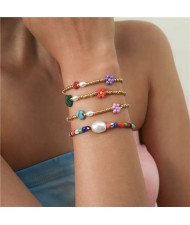 Bohemian Small Daisy Flowers Multilayer Colorful Beaded Women Bracelet