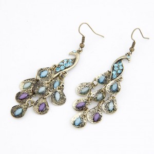 Korean Vintage Fashion Gems Inlaid Peacock Earrings