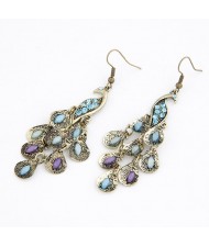 Korean Vintage Fashion Gems Inlaid Peacock Earrings