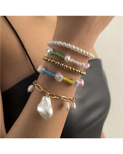 U.S. Fashion Pearl Pendant Ethnic Style Colorful Beads Multilayer Bracelet