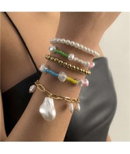 U.S. Fashion Pearl Pendant Ethnic Style Colorful Beads Multilayer Bracelet