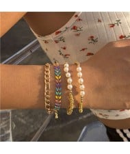 Vintage Pearl and Wheat Ear Stitching Pastoral Style Fresh Bead Wholesale Bracelet
