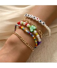Vintage Acrylic Letters Fashion Colorful Beads Butterfly Bracelet