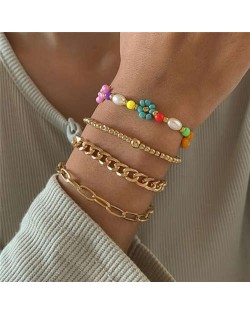 Lovely Design Fresh Small Daisy Beaded Alloy Chain Women Bracelet