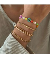 Lovely Design Fresh Small Daisy Beaded Alloy Chain Women Bracelet