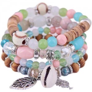 Trendy Leaf and Conch Pendant Multi-layer Beads Fashion Women Wholesale Fashion Bracelet - Multicolor