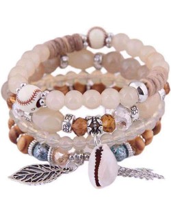 Trendy Leaf and Conch Pendant Multi-layer Beads Fashion Women Wholesale Fashion Bracelet - Off White