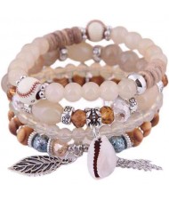 Trendy Leaf and Conch Pendant Multi-layer Beads Fashion Women Wholesale Fashion Bracelet - Off White