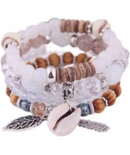 Trendy Leaf and Conch Pendant Multi-layer Beads Fashion Women Wholesale Fashion Bracelet - White