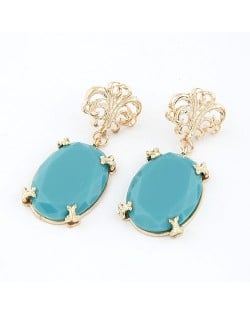 Exaggerating Blue Gem Inlaid Elegant Floral Metallic Earrings