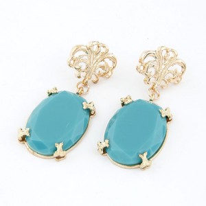 Exaggerating Blue Gem Inlaid Elegant Floral Metallic Earrings