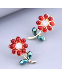 Sweet Fashion Bling Bling Sunflower Design Wholesale Women Stud Earrings