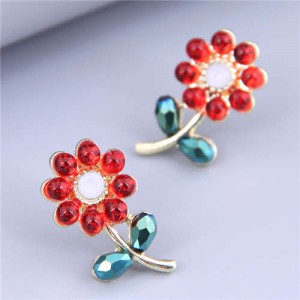 Sweet Fashion Bling Bling Sunflower Design Wholesale Women Stud Earrings