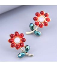 Sweet Fashion Bling Bling Sunflower Design Wholesale Women Stud Earrings