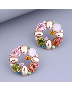 Colorful Rhinestone Sweet Korean Fashion Floral Hoop Women Wholesale Stud Earrings