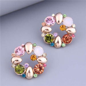 Colorful Rhinestone Sweet Korean Fashion Floral Hoop Women Wholesale Stud Earrings
