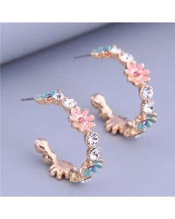 Rhinestone Embellished Oil-spot Glaze Daisy Flower Internet Celebrity Choice Wholesale Earrings