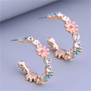 Rhinestone Embellished Oil-spot Glaze Daisy Flower Internet Celebrity Choice Wholesale Earrings