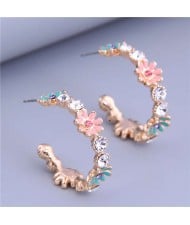 Rhinestone Embellished Oil-spot Glaze Daisy Flower Internet Celebrity Choice Wholesale Earrings