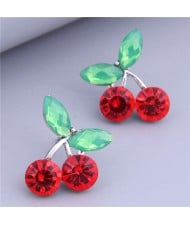 Sweet Fashion Office Lady Style Minimalist Bling Gem Red Cherry Wholesale Costume Earrings - Silver