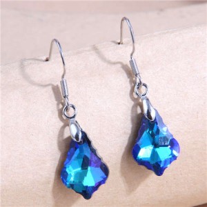 Geometric Waterdrop Design Crystal Fashion Women Wholesale Costume Earrings - Blue