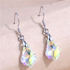 Geometric Waterdrop Design Crystal Fashion Women Wholesale Costume Earrings - Luminous White