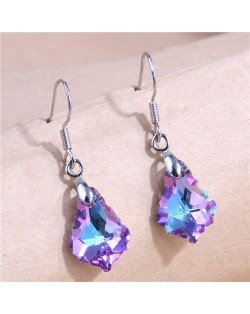 Geometric Waterdrop Design Crystal Fashion Women Wholesale Costume Earrings - Purple