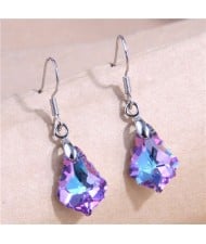 Geometric Waterdrop Design Crystal Fashion Women Wholesale Costume Earrings - Purple