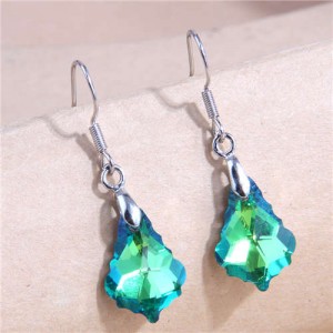 Geometric Waterdrop Design Crystal Fashion Women Wholesale Costume Earrings - Green