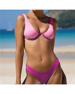 American Fashion Bikini Solid Color Split Women Wholesale Swimwear - Blue