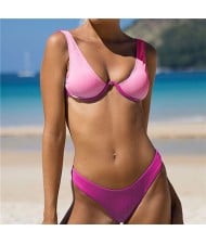 American Fashion Bikini Solid Color Split Women Wholesale Swimwear - Pink