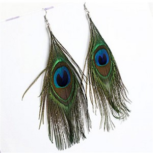 Ethnic Bohemian Style Peacock Feather Earrings