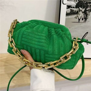 Acrylic Thick Chain Decorated Velvet Pleated Texture Candy Color Fashion Women Mini Messenger Bag/ Shoulder Bag