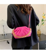 Acrylic Thick Chain Decorated Velvet Pleated Texture Candy Color Fashion Women Mini Messenger Bag/ Shoulder Bag