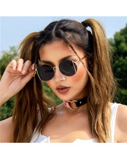 Vintage Round Design Hip-hop Style Men and Women Wholesale Sunglasses - Black