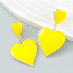 U.S. Fashion Multi-layer Peach Hearts Pendant Women Temperament Earrings - Yellow