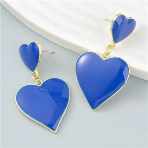 U.S. Fashion Multi-layer Peach Hearts Pendant Women Temperament Earrings - Blue
