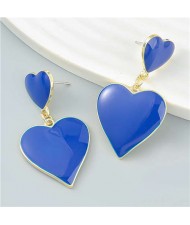 U.S. Fashion Multi-layer Peach Hearts Pendant Women Temperament Earrings - Blue