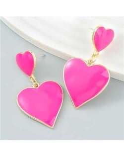 U.S. Fashion Multi-layer Peach Hearts Pendant Women Temperament Earrings - Rose